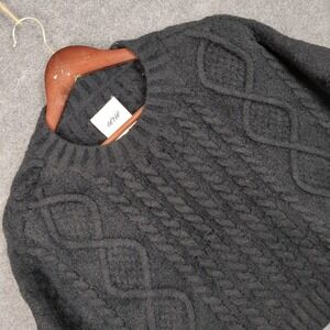 Aerie Cable Knit Cropped Sweater Large Black Cozy Textured